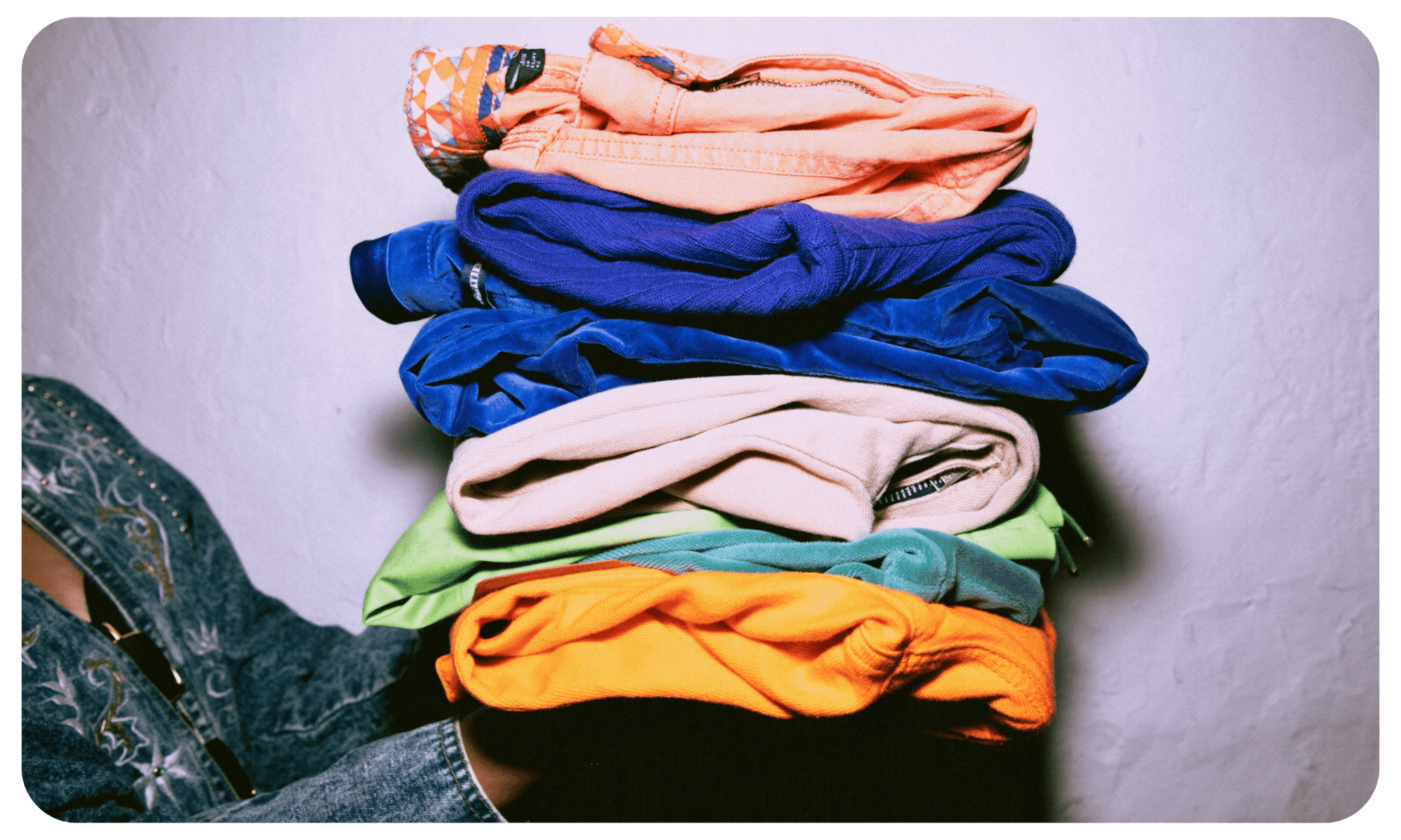 stack of clothes inventory to clear out.